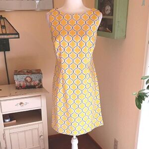 R & K Yellow Moroccan Latice Patterned Sleeveless Dress. Sunny. Career.